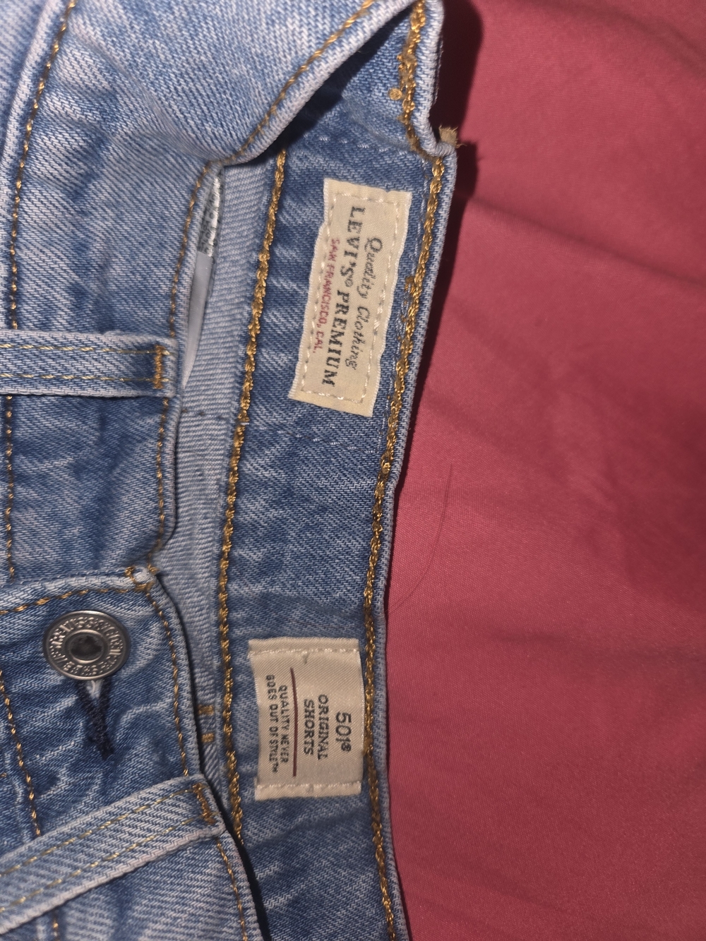 Levi's Light Blue Jeans Interior with Gold Contrast Stitching